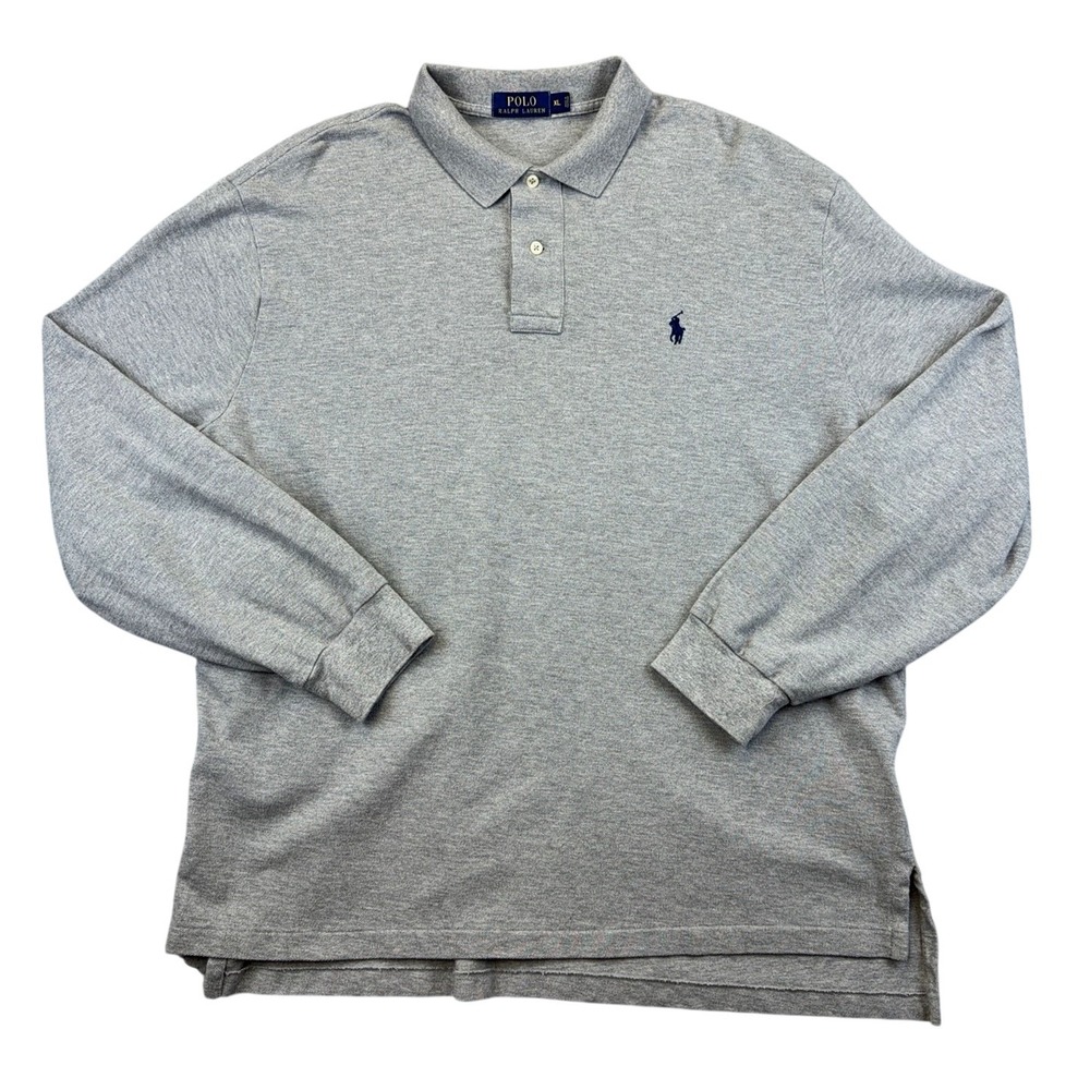 Polo Ralph Lauren Polo Shirt Mens XL Heather Gray Long Sleeve Cotton Pony Logo